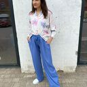 szerokie spodnie letnie wiązane w pasie Luna kolor niebieski