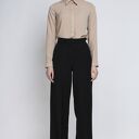 Czarne szerokie spodnie SD111 z wysokim stanem - eleganckie i sportowe