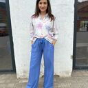 szerokie spodnie letnie wiązane w pasie Luna kolor niebieski