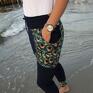 spodnie dres damski granatowe - pawie pióra obniżony krok