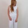 Spodnie damskie muślinowe białe - z szeroką nogawką, po bokach kieszenie - materiał muślin 100 % bawełna