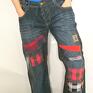 ruda klara patchwork spodnie jeansy podszywane patchworkowo kolorowe boho etno
