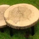 Stolik kawowy z litego drewna 70 cm - handmade unikat (zestaw 2 stolików)