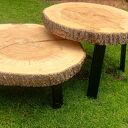 Stolik kawowy z litego drewna 70 cm - handmade unikat (zestaw 2 stolików)