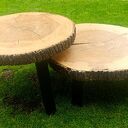 Stolik kawowy z litego drewna 70 cm - handmade unikat (zestaw 2 stolików)