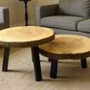 Stolik kawowy z litego drewna 70 cm - handmade unikat (zestaw 2 stolików)