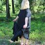 sukienki: Czarna z falbanami 100% len - lniana długa