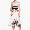 Sukienka 10/SS/2023 - koktajlowa midi w pasy i kwiaty