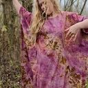 Barwiona roślinami suknia maxi Różany Pył - ecoprint z bawełny 100%