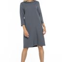 Elegancka sukienka z kołnierzem w stylu Jackie Kennedy, T245, brudny niebieski