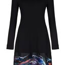 SUKIENKA TRAPEZOWA CZARNA z KOLOROWYM MOTYWEM