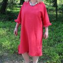 Czerwona sukienka lniana z falbankami 100% len - oversize boho