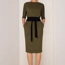 Sukienka mono khaki ciemny - dopasowana elegancka z kieszeniami