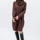 Sukienka Nana Czekolada z kominem 3w1 - boho oversize z kieszeniami