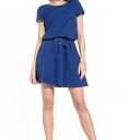 Elegancka sukienka mini ściągnięta w talii, T333, granatowa