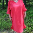 Czerwona sukienka lniana z falbankami 100% len - oversize boho