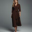 Długa sukienka kopertowa - SUK172 brąz