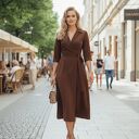 Długa sukienka kopertowa - SUK172 brąz