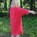 Czerwona sukienka lniana z falbankami 100% len - oversize boho
