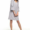 Sukienka z falbaną przy rękawie i dekoltem V, T273, szary