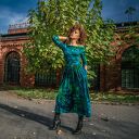 Sukienka Sandy Tropical w odcieniach turkusu i zieleni - fason A z kieszeniami