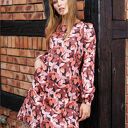 Krótka sukienka | AURELIA brązowe kwiaty