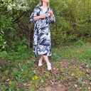 Sukienka długa w geometrię (L/XL) - czarno-biała, z paskiem 