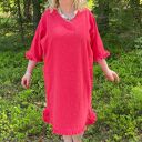 Czerwona sukienka lniana z falbankami 100% len - oversize boho