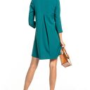 Elegancka sukienka z kontrafałdą na plecach i dekoltem V, T322, szmaragdowy
