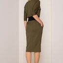 Sukienka mono khaki ciemny - dopasowana elegancka z kieszeniami