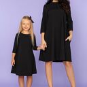 KOMPLET DLA MAMY I CÓRKI, elegancka sukienka trapezowa z kieszeniami, model 24