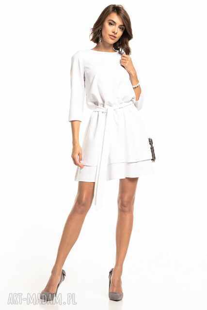 Elegancka sukienka z podwójną spódnicą, T320, biały