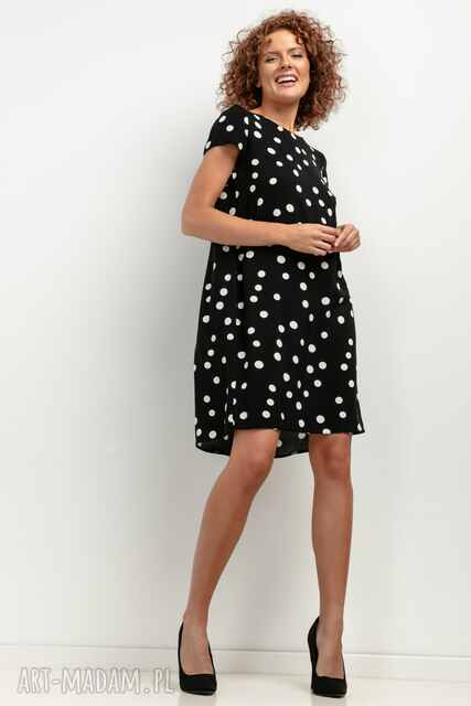 Sukienka z kontrafałdą na plecach z wiskozy, T409, grochy