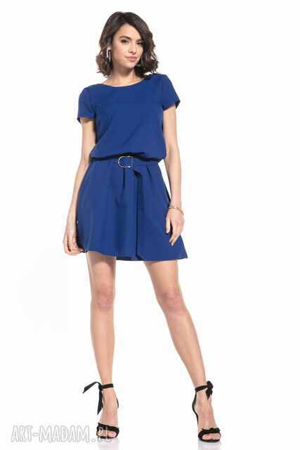Elegancka sukienka mini ściągnięta w talii, T333, granatowa
