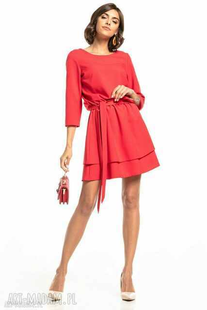Elegancka sukienka z podwójną spódnicą, T320, malinowa
