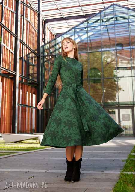 Sukienka z bawełny | FLORA zielone kwiaty