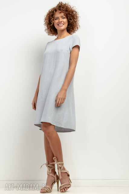 Sukienka z lnem z kontrafałdą na plecach, T403, grey melange