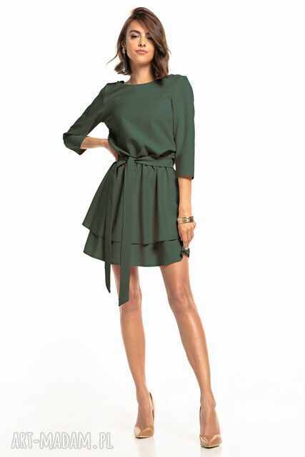Elegancka sukienka z podwójną spódnicą, T320, khaki