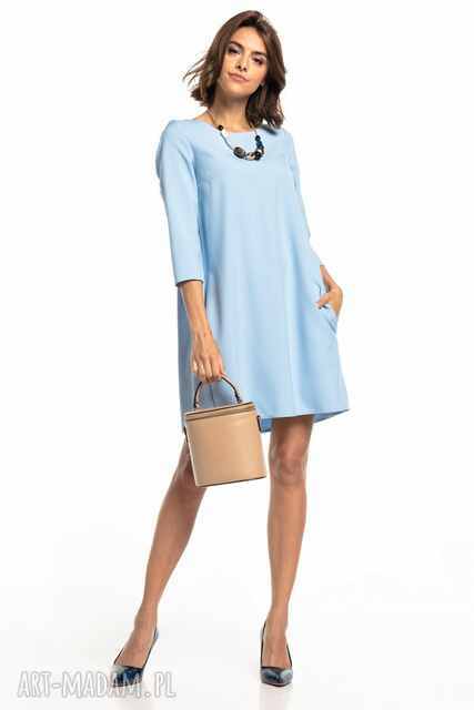 Sukienka marszczona na plecach z kieszeniami, T326, jasnoniebieska