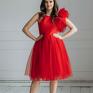 sukienki: Kompelet eleganckich Mama Córka, LILY, czerwony - komplet sukienek spódnica z tiulu