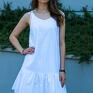 kobieca marka lona sukienka biała mini, batyst haftowany, wiązana na boho idealna na poprawiny