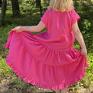 sukienka na lato różowa lniana z falbanami 100%