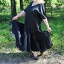 sukienki: Czarna z falbanami 100% len - lniana oversize