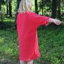 sukienki na lato czerwona lniana z falbankami 100% len z falbanami