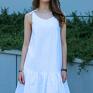 sukienki: biała, haftowany, wiązana na ramiączkach, idealna na lato - boho batyst