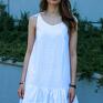 haftowany, wiązana na ramiączkach, idealna na lato - boho sukienka biała mini