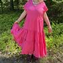 sukienki na lato różowa lniana z falbanami 100% oversize boho