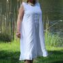 Biała długa z falbaną 100% len - oversize sukienka lniana