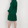 lanti urban fashion Rozkloszowana sukienka z troczkiem w pasie - SUK203 zielony - z długim z-falbanką