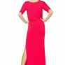 Sukienka maxi z kieszeniami, ściągnięta gumką, F101, czerwony rozcięcie